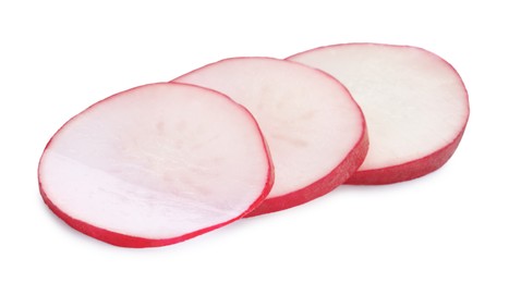 Photo of Slices of fresh radish isolated on white