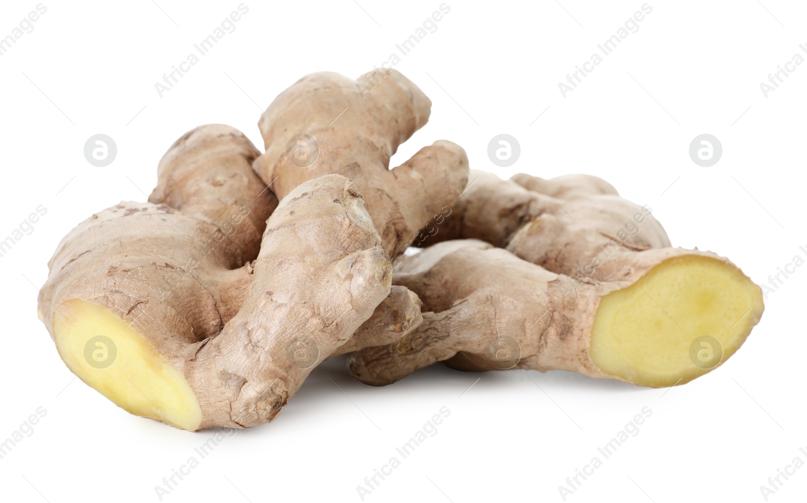 Photo of Fresh ginger isolated on white. Root vegetable