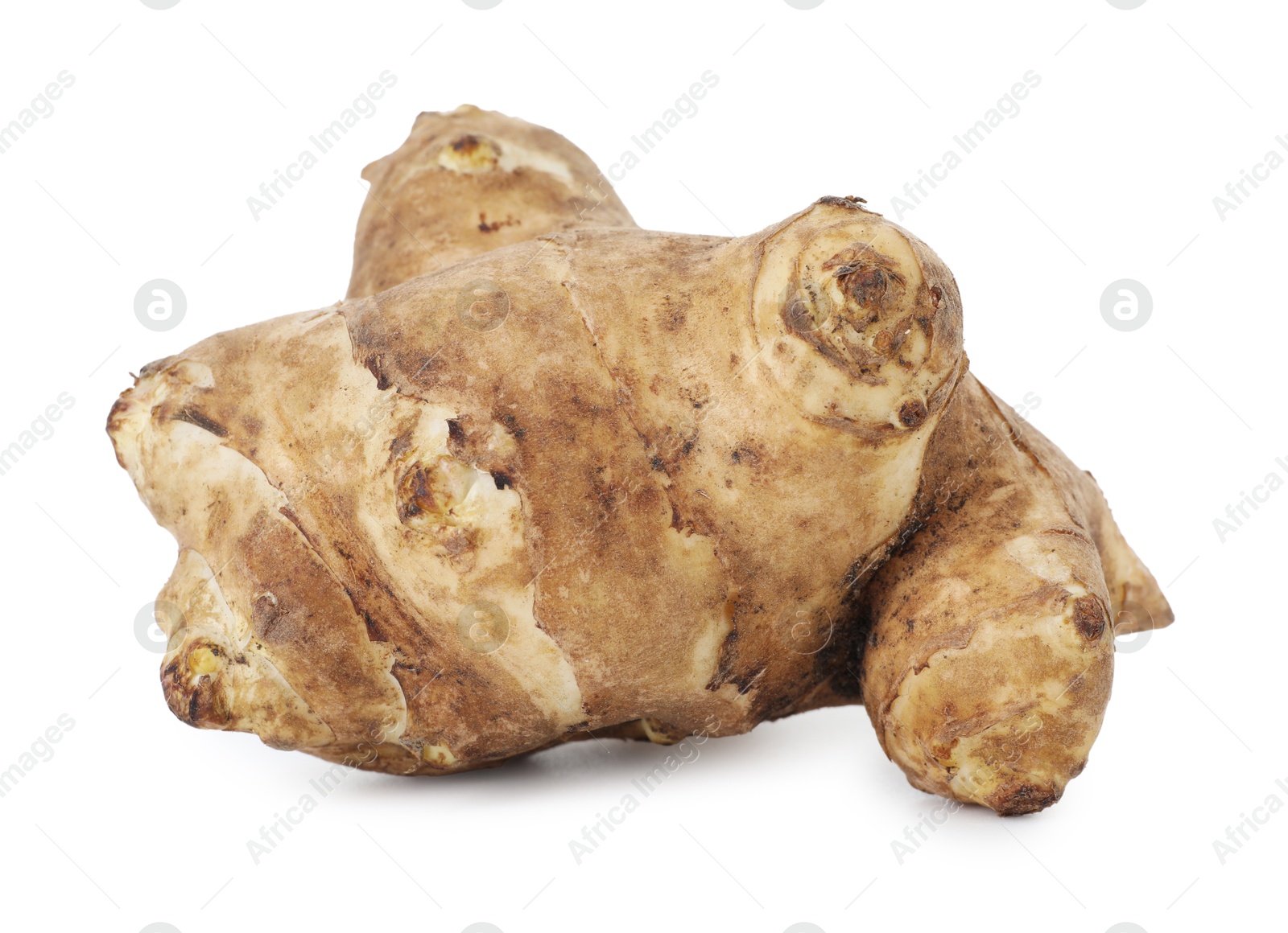 Photo of Fresh Jerusalem artichoke isolated on white. Root vegetable