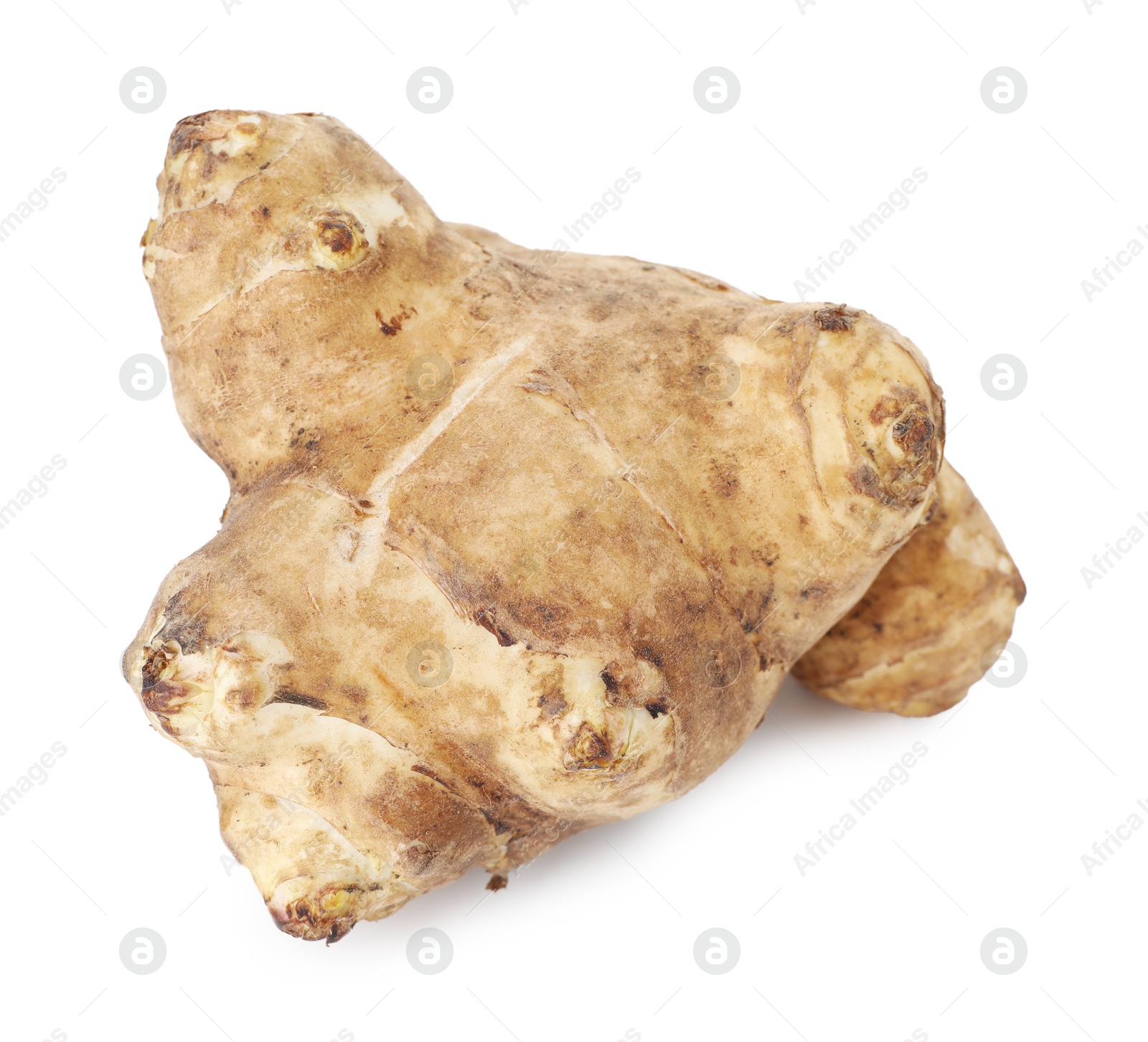 Photo of Fresh Jerusalem artichoke isolated on white. Root vegetable