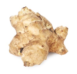 Photo of Fresh Jerusalem artichoke isolated on white. Root vegetable