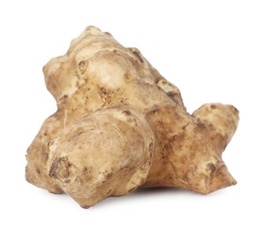 Photo of Fresh Jerusalem artichoke isolated on white. Root vegetable