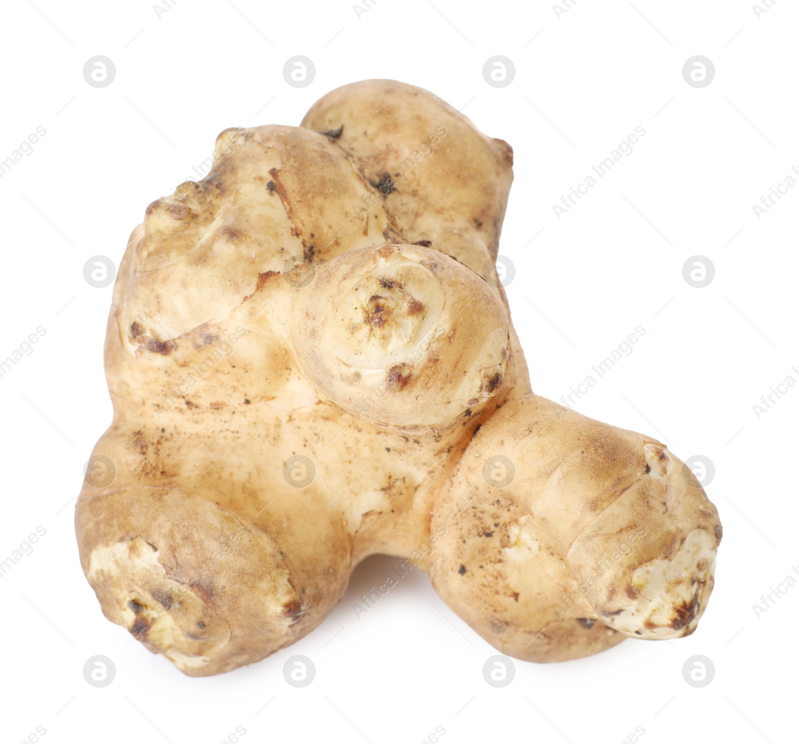 Photo of Fresh Jerusalem artichoke isolated on white. Root vegetable