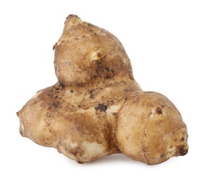 Photo of Fresh Jerusalem artichoke isolated on white. Root vegetable