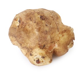 Photo of Fresh Jerusalem artichoke isolated on white. Root vegetable