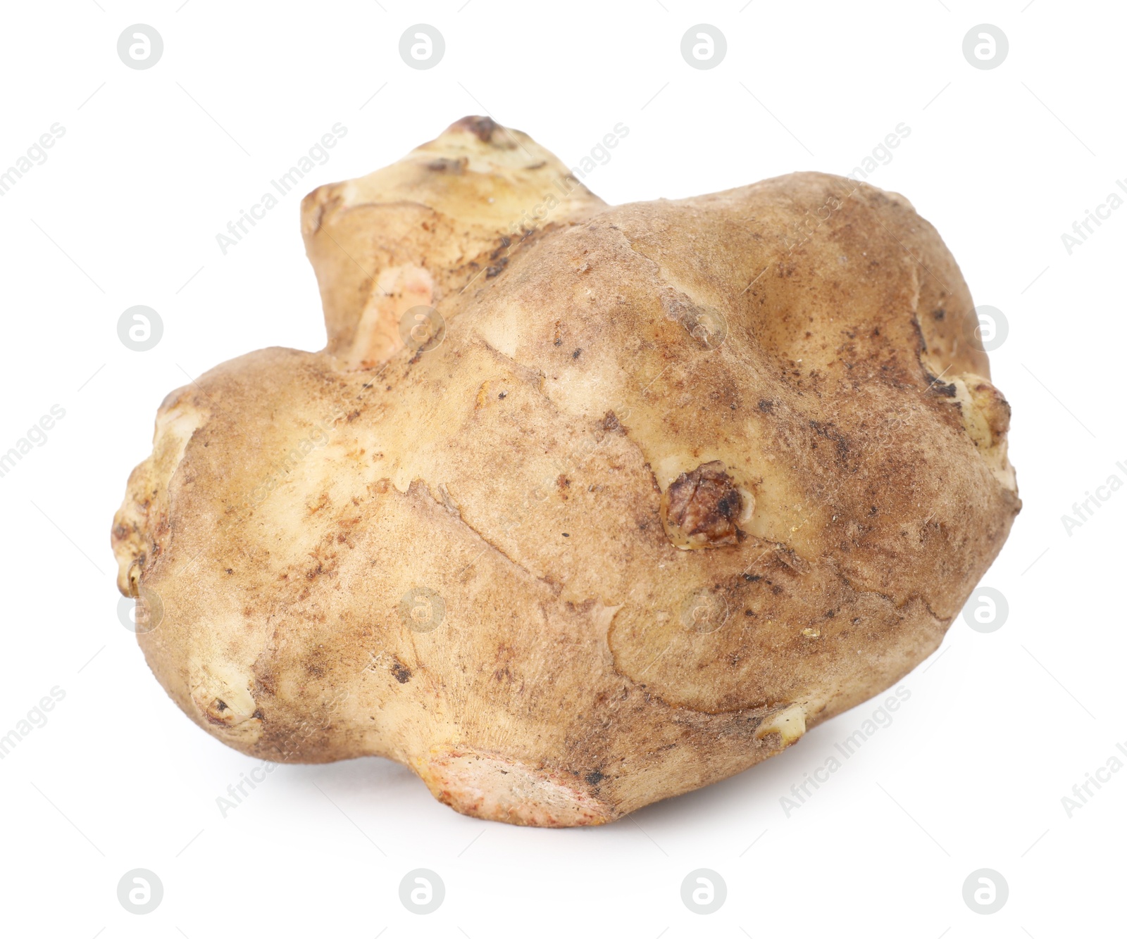 Photo of Fresh Jerusalem artichoke isolated on white. Root vegetable