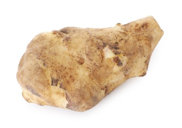 Photo of Fresh Jerusalem artichoke isolated on white. Root vegetable