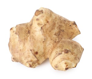 Photo of Fresh Jerusalem artichoke isolated on white. Root vegetable