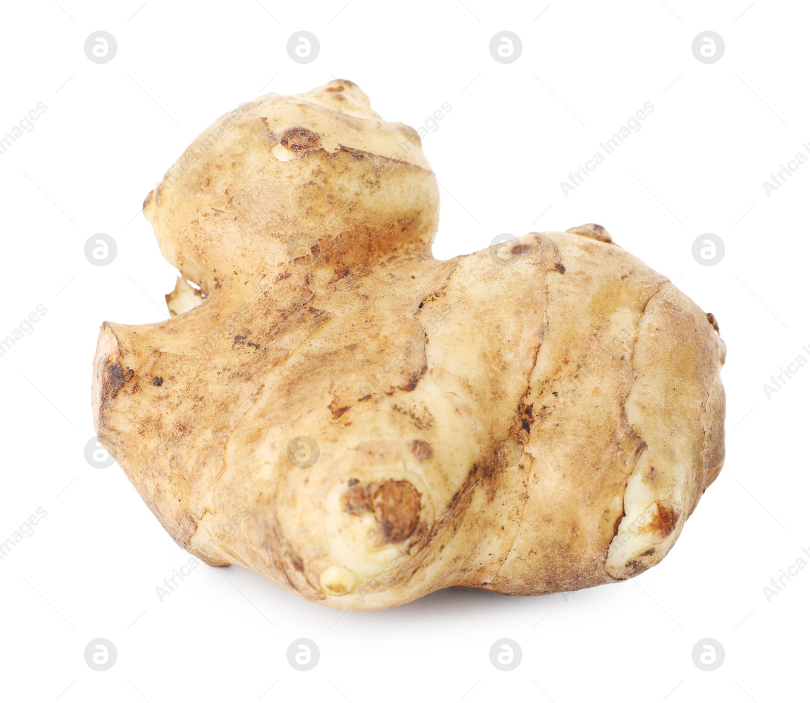 Photo of Fresh Jerusalem artichoke isolated on white. Root vegetable