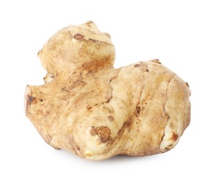 Photo of Fresh Jerusalem artichoke isolated on white. Root vegetable