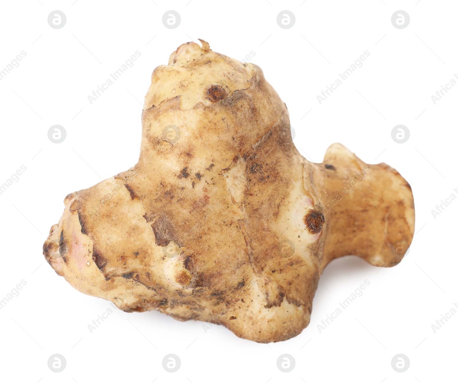 Photo of Fresh Jerusalem artichoke isolated on white. Root vegetable