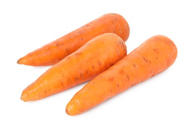 Photo of Fresh carrots isolated on white. Root vegetable