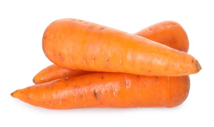 Photo of Fresh carrots isolated on white. Root vegetable