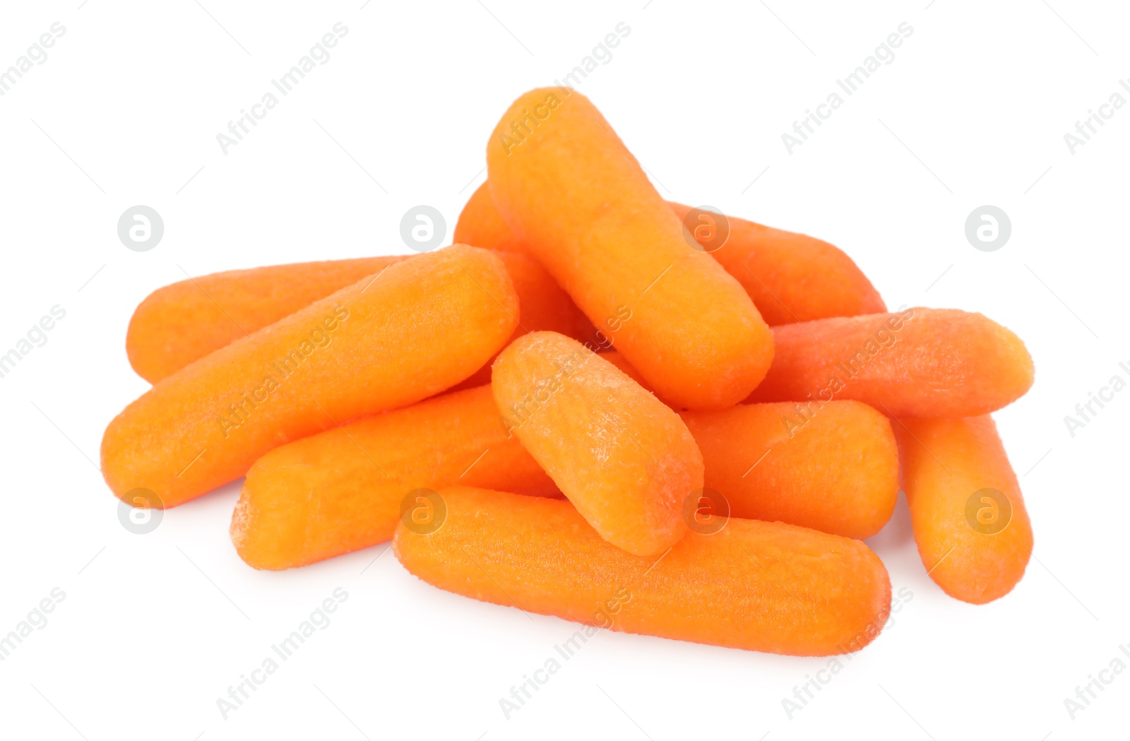 Photo of Fresh baby carrots isolated on white. Root vegetable