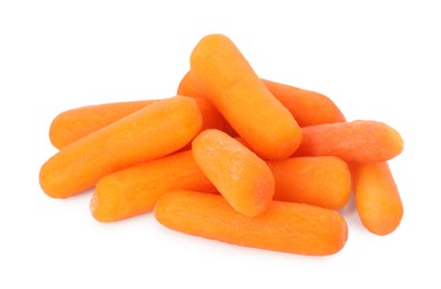 Photo of Fresh baby carrots isolated on white. Root vegetable