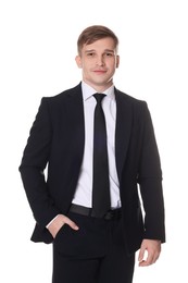 Photo of Man in classic suit on white background