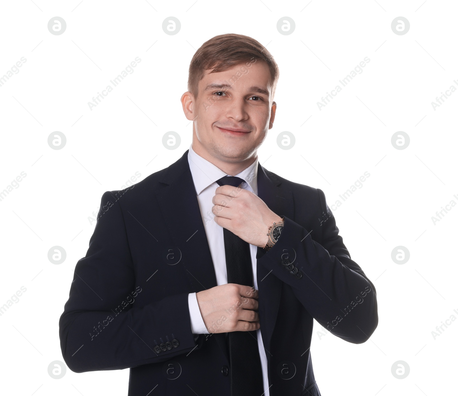 Photo of Man in classic suit on white background