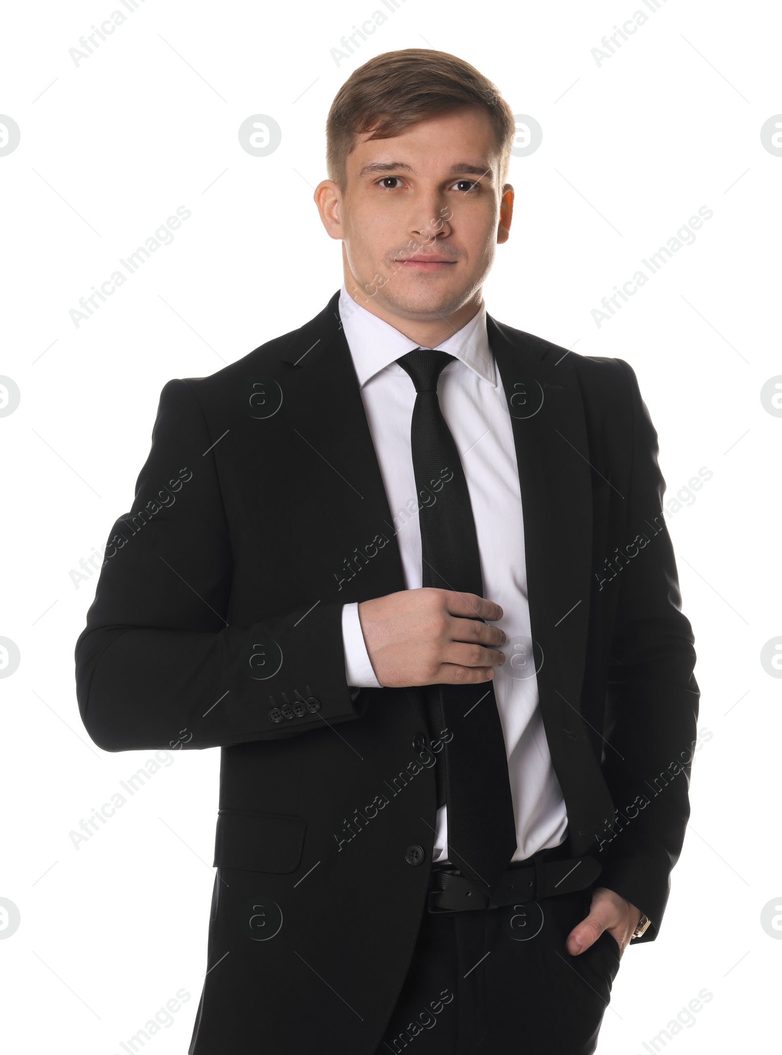 Photo of Man in classic suit on white background