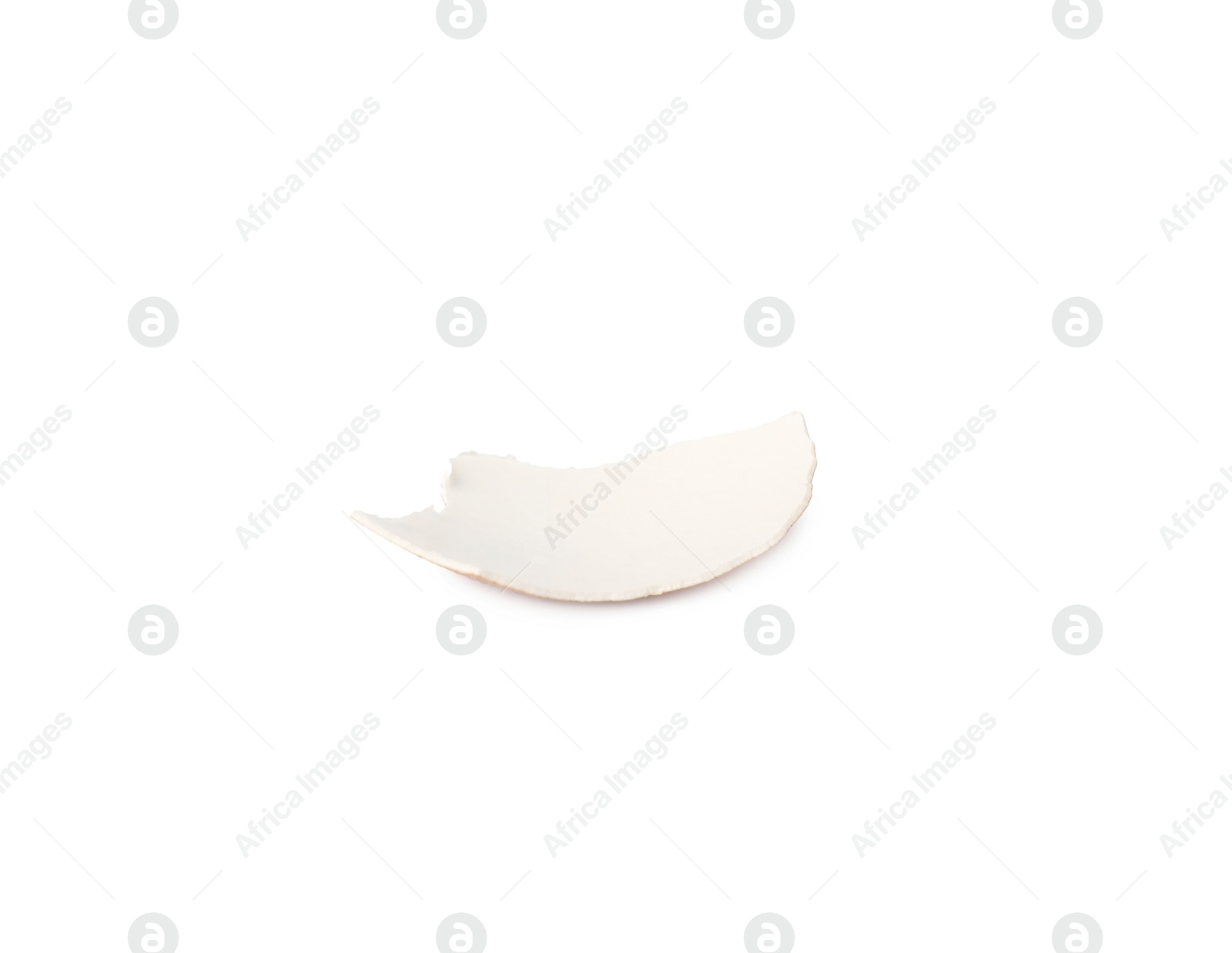 Photo of One piece of broken eggshell isolated on white