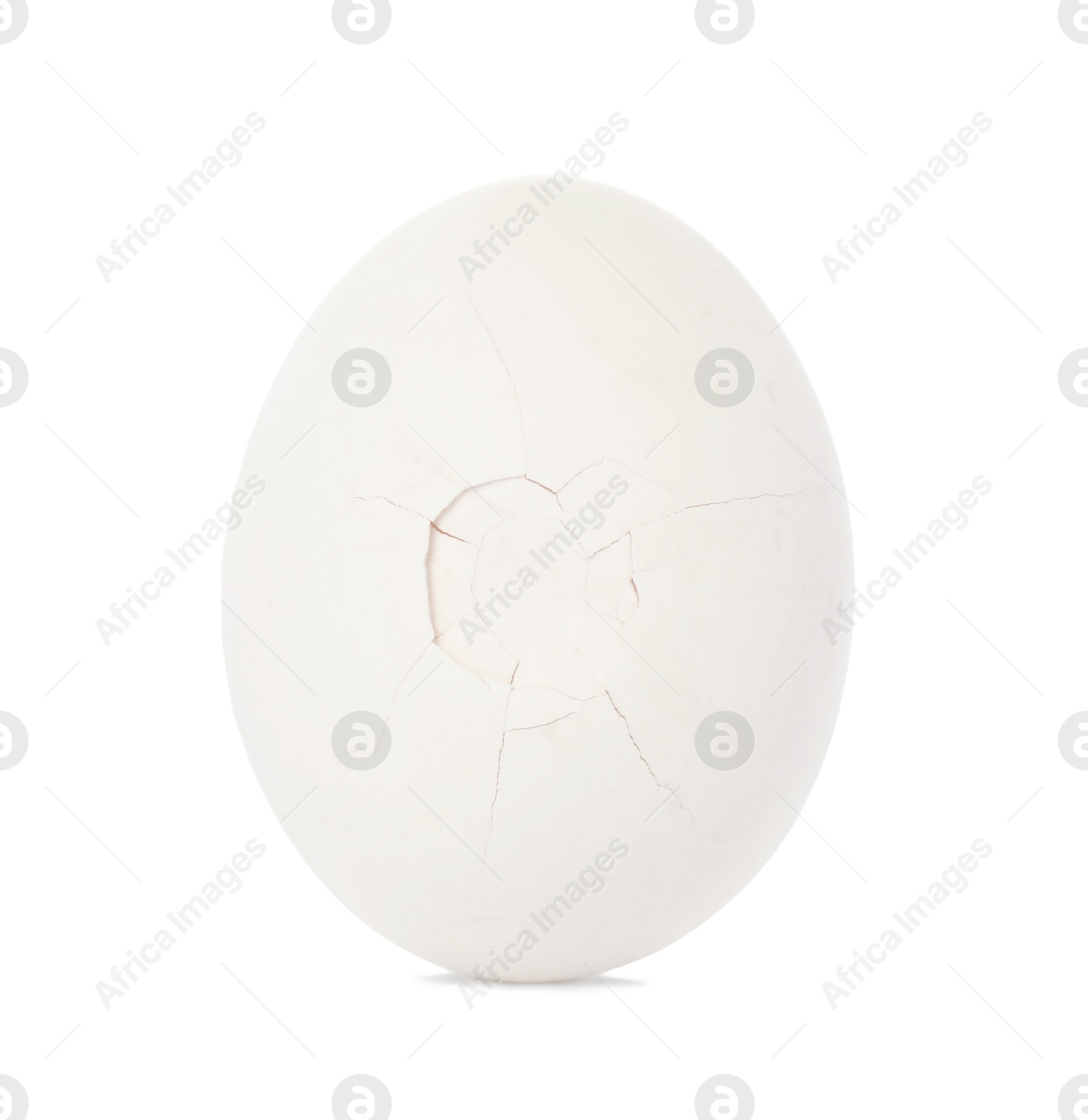 Photo of One egg with cracked shell isolated on white