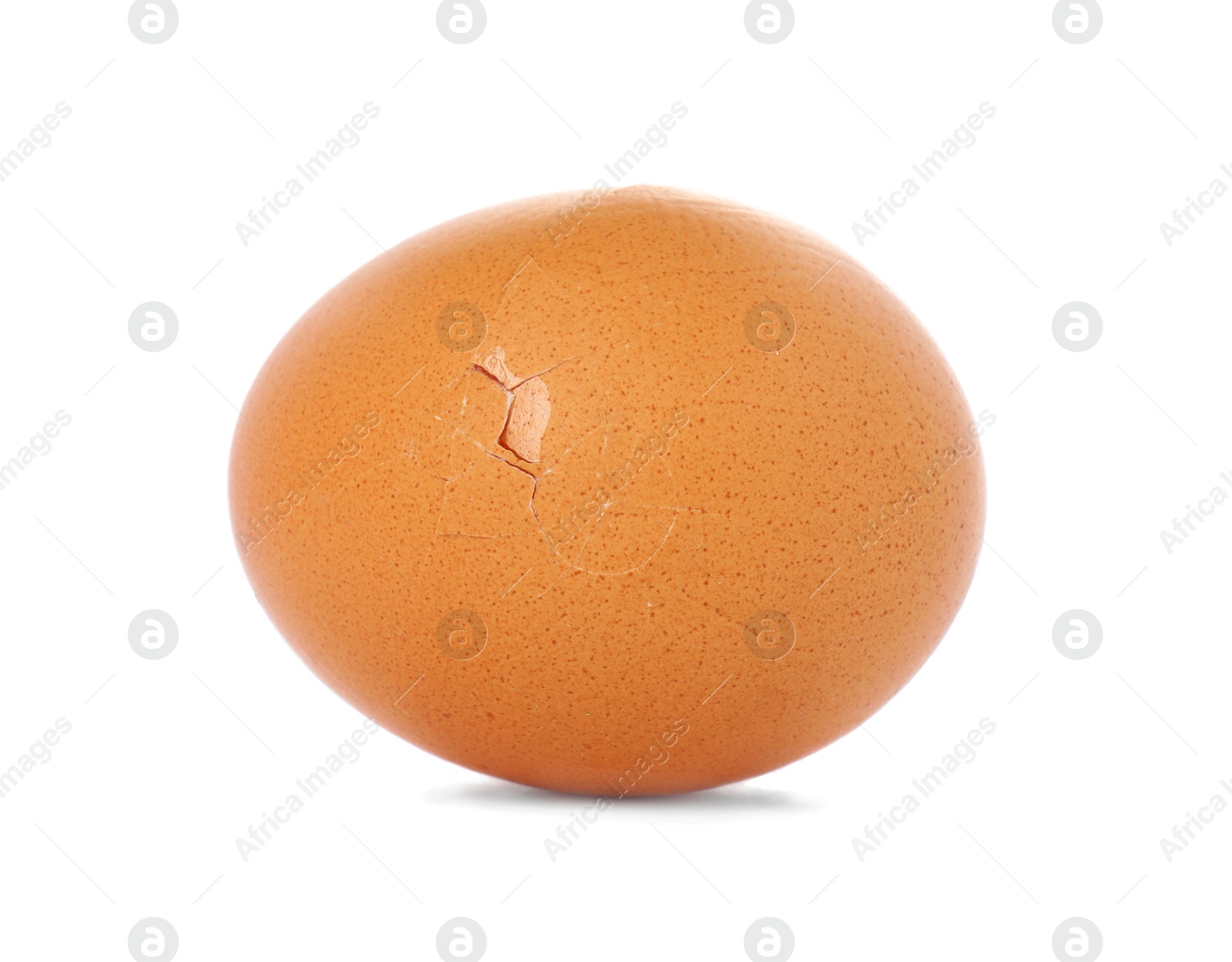 Photo of One egg with cracked shell isolated on white