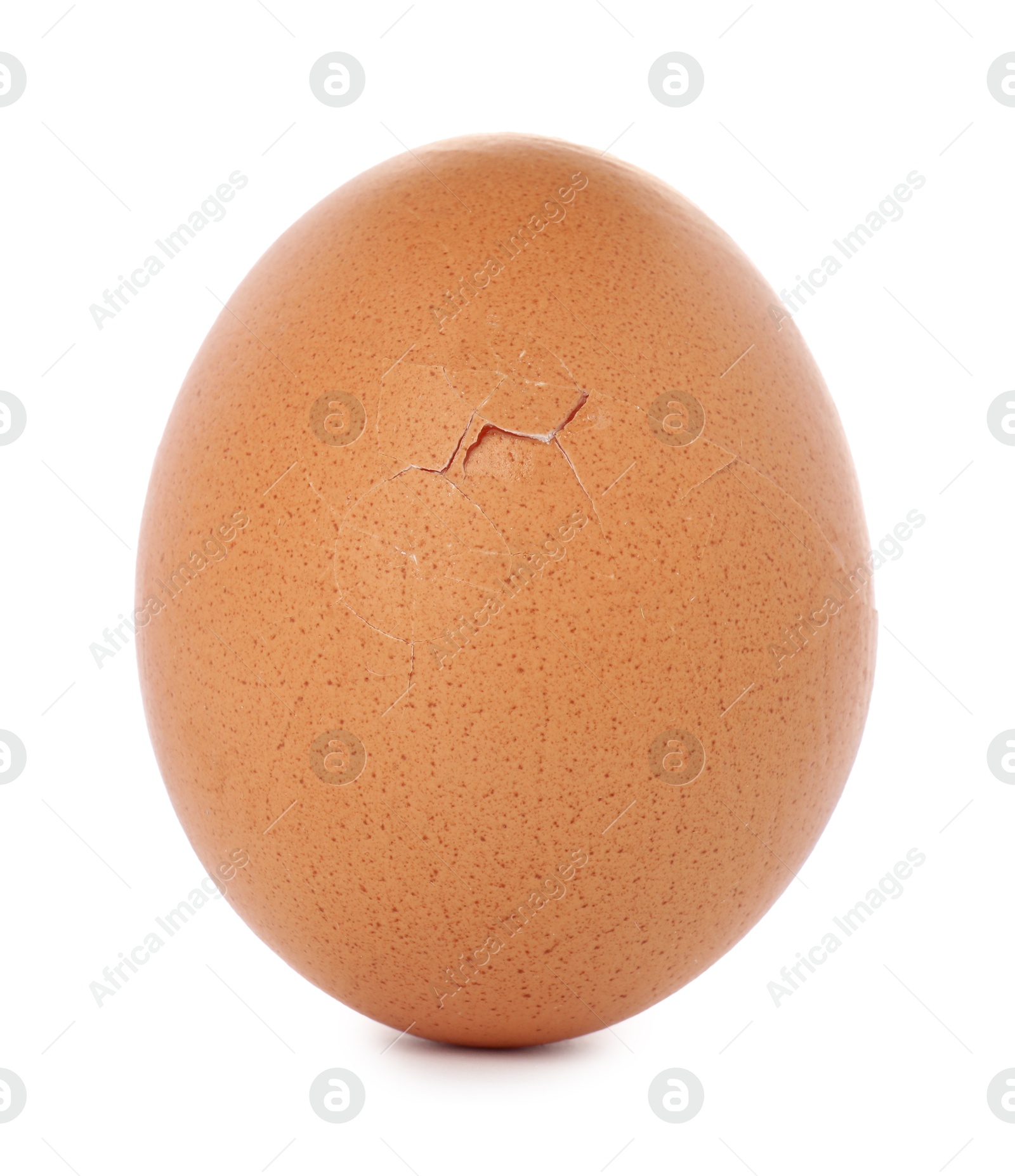 Photo of One egg with cracked shell isolated on white