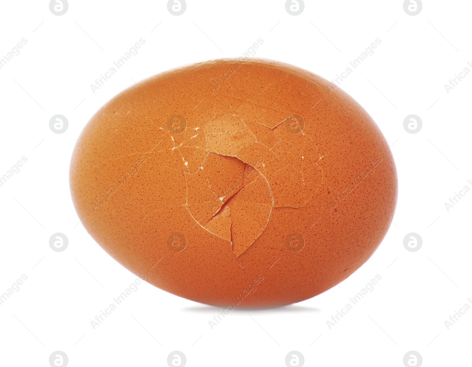 Photo of One egg with cracked shell isolated on white