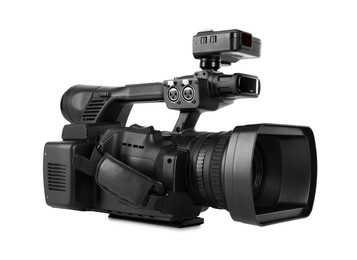 Photo of Modern professional video camera isolated on white