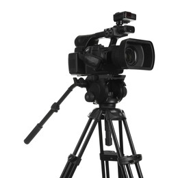 Modern professional video camera isolated on white