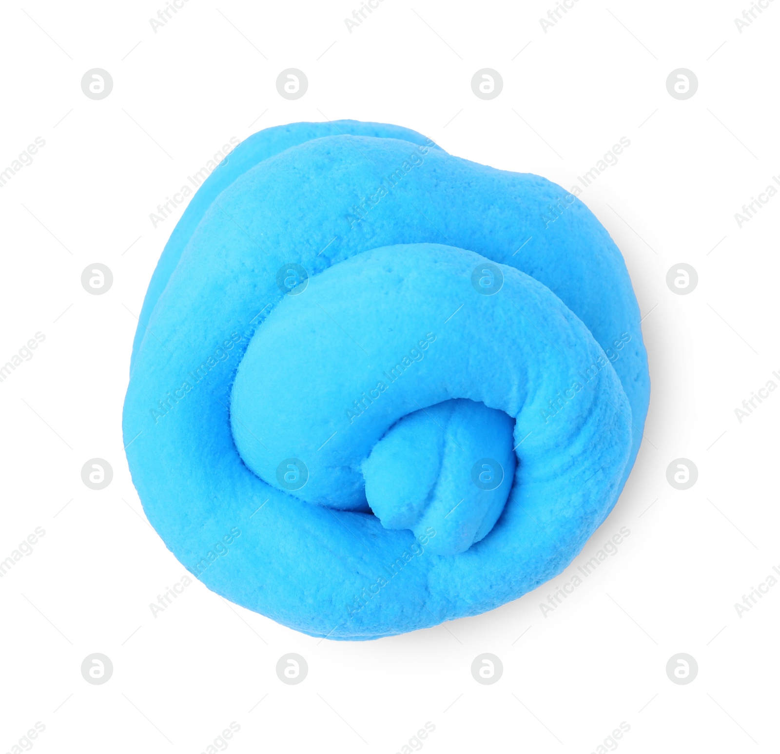 Photo of Light blue play dough isolated on white, top view