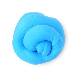 Photo of Light blue play dough isolated on white, top view