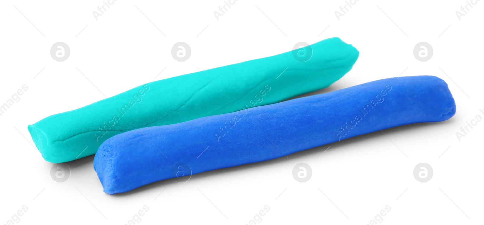 Photo of Turquoise and blue play dough isolated on white