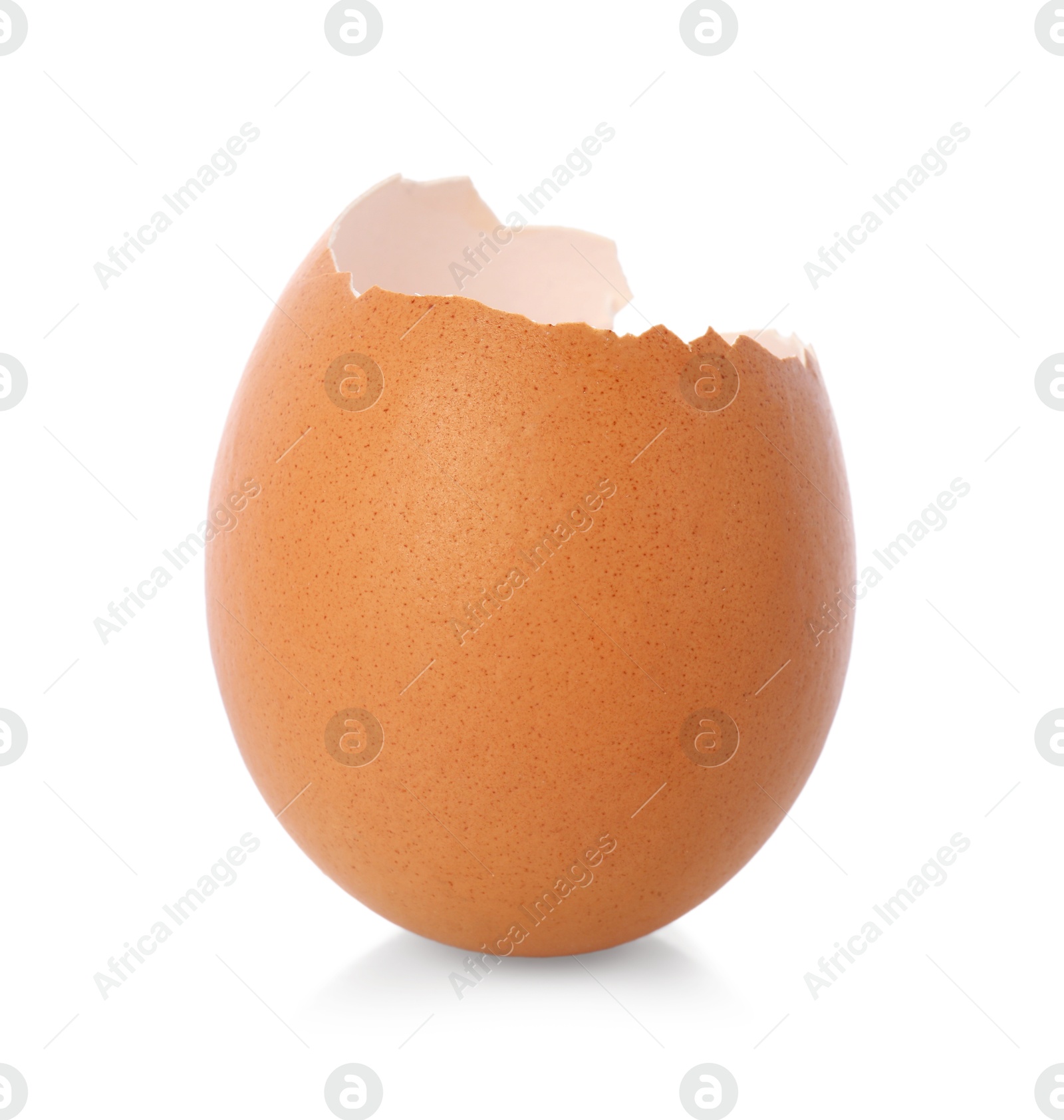 Photo of One piece of broken eggshell on mirror surface against white background