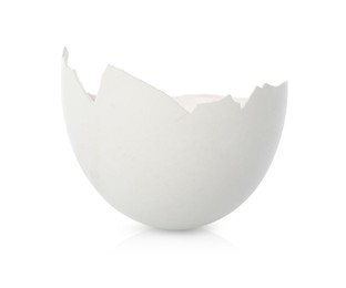 Photo of One piece of broken eggshell on mirror surface against white background