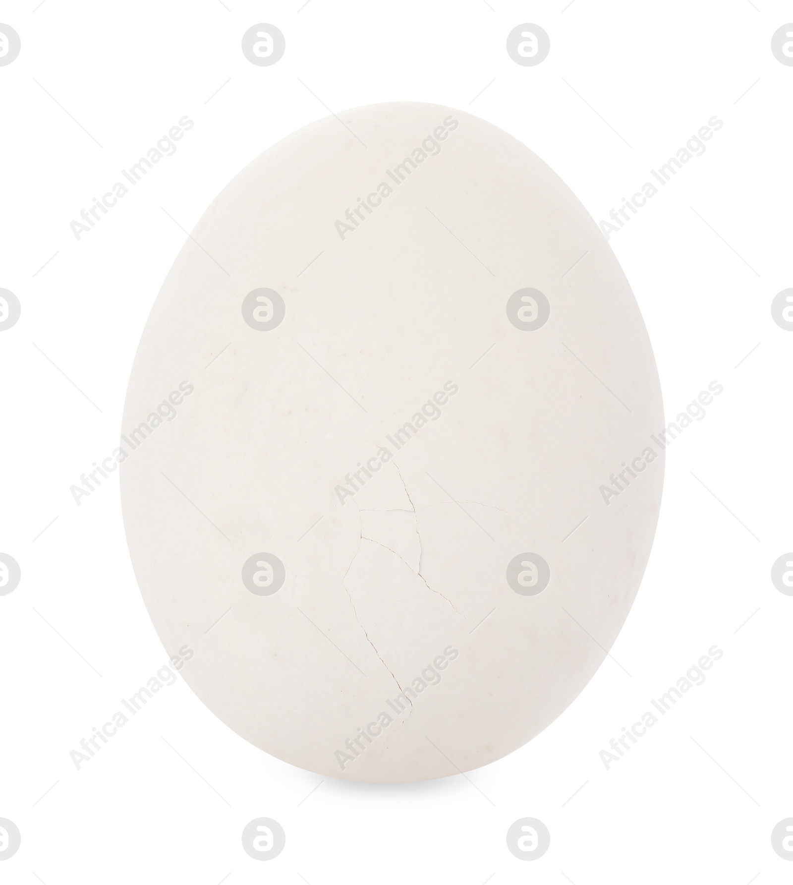 Photo of One egg with cracked shell isolated on white