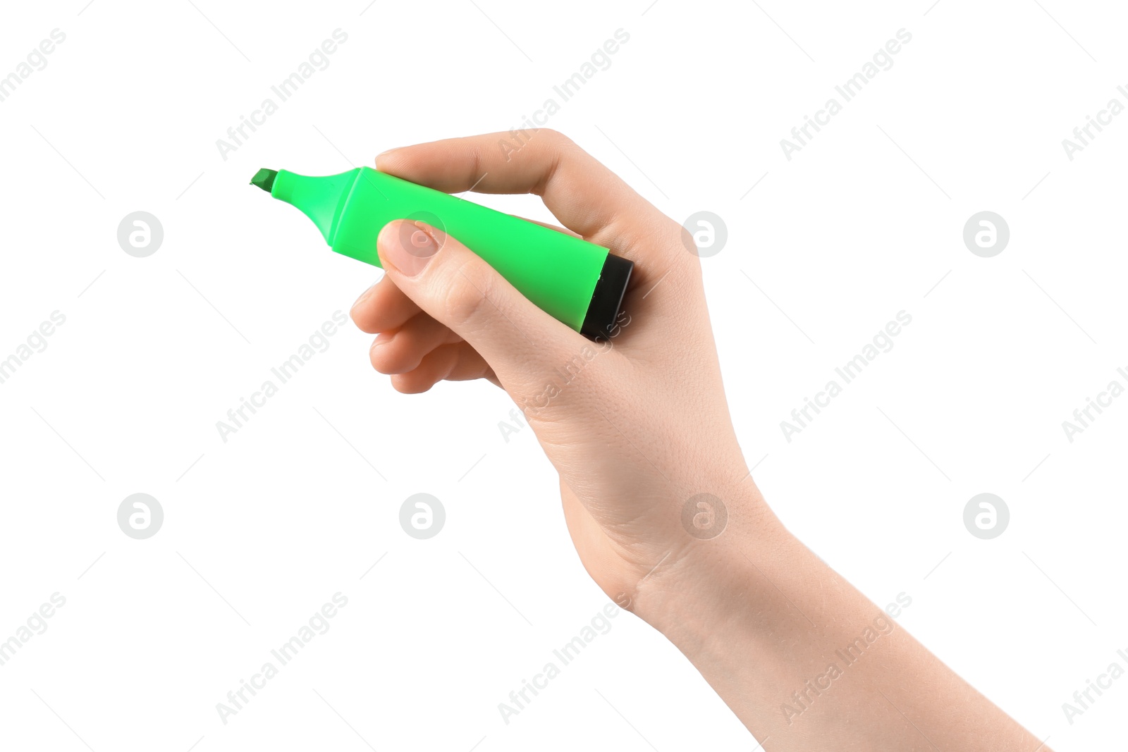 Photo of Woman with highlighter on white background, closeup