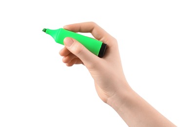 Photo of Woman with highlighter on white background, closeup