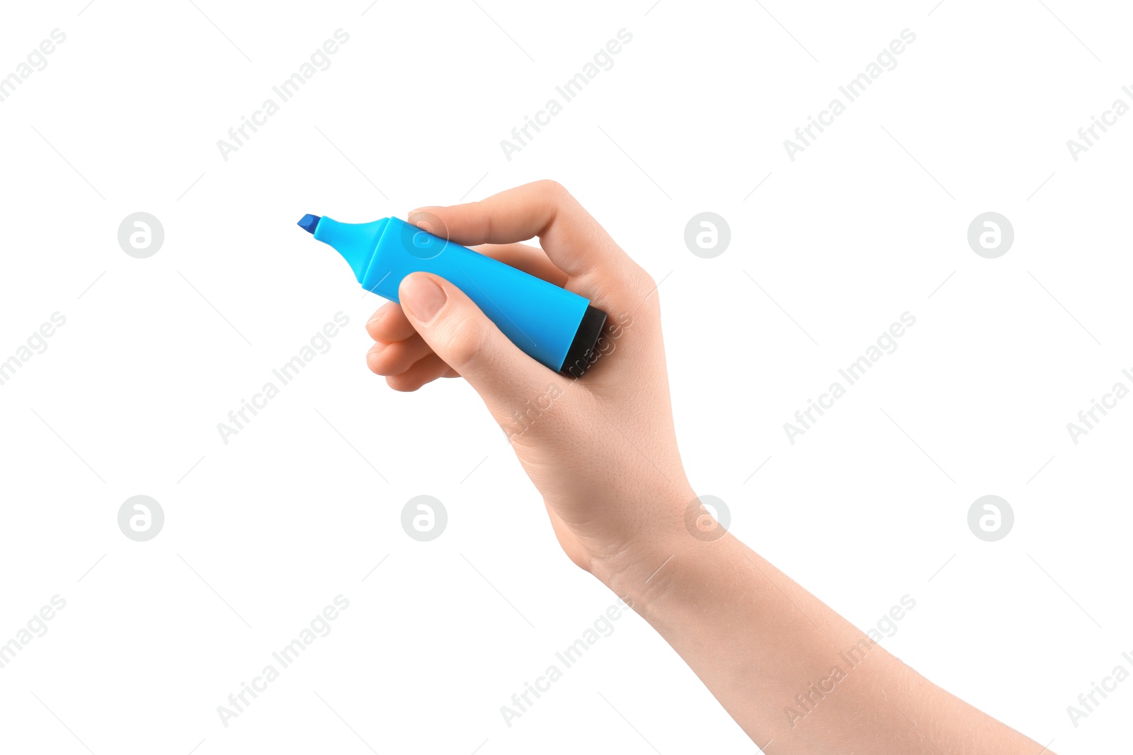 Photo of Woman with highlighter on white background, closeup