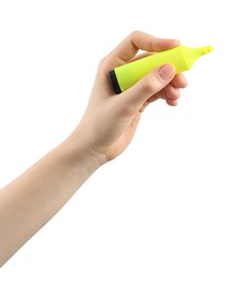 Photo of Woman with highlighter on white background, closeup