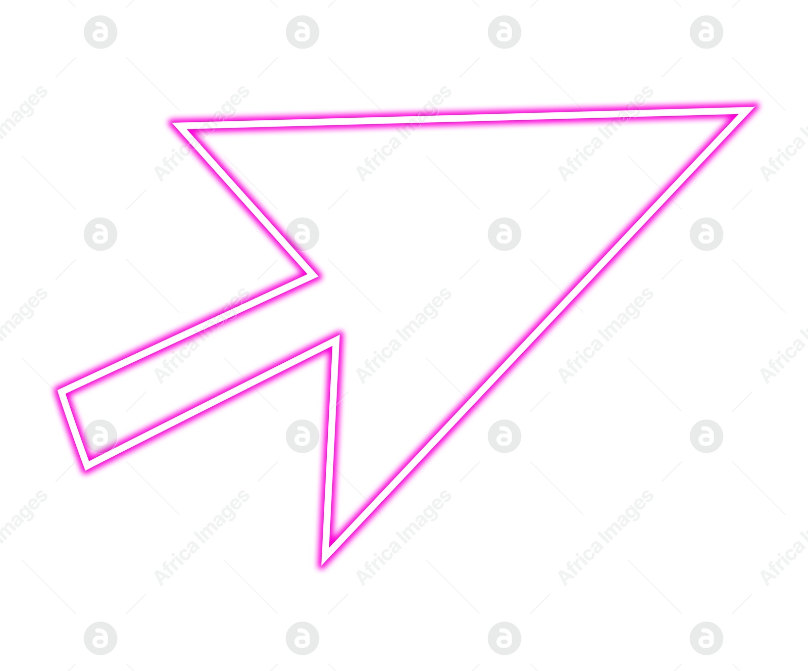 Image of Pink neon arrow-shaped pointer on white background