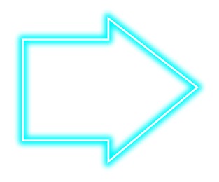 Image of Light blue neon arrow-shaped pointer on white background