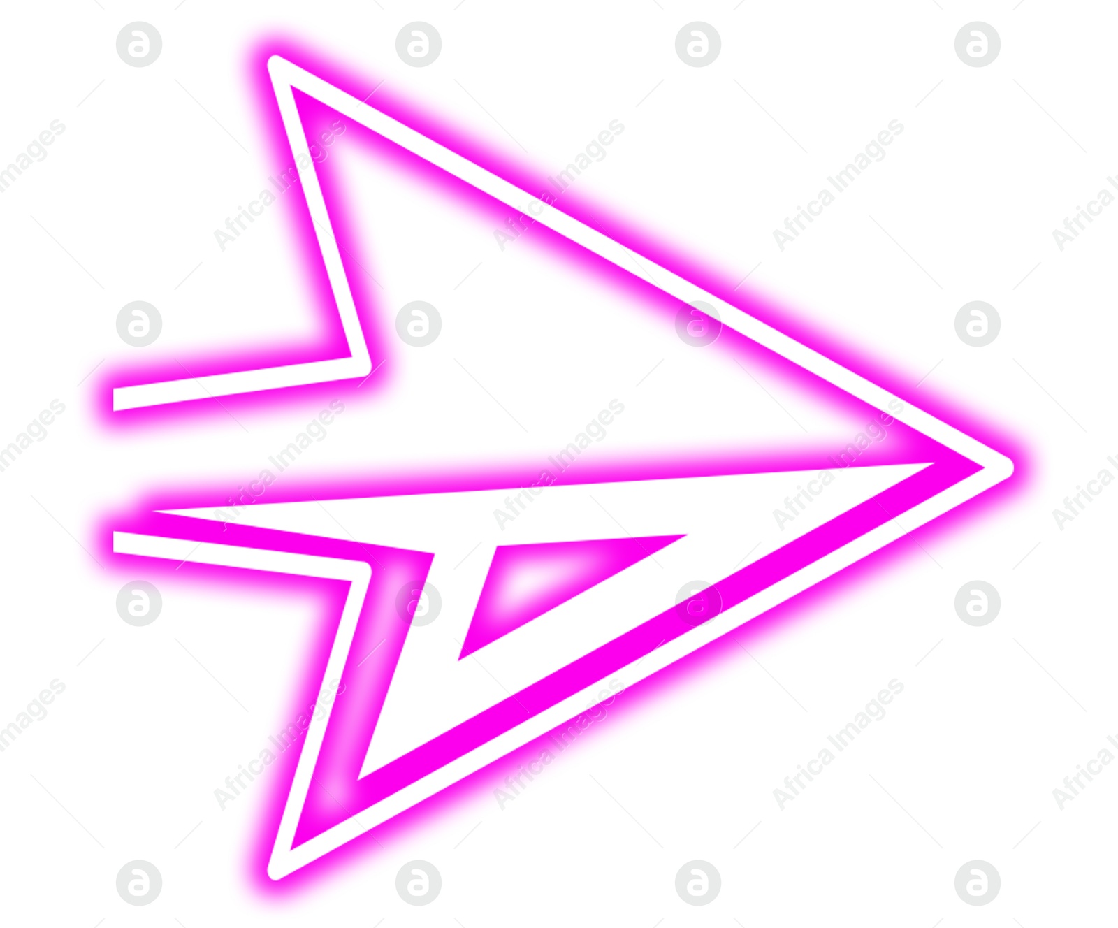 Image of Pink neon arrow-shaped pointer on white background