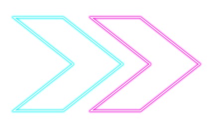 Image of Bright neon arrow-shaped pointer on white background