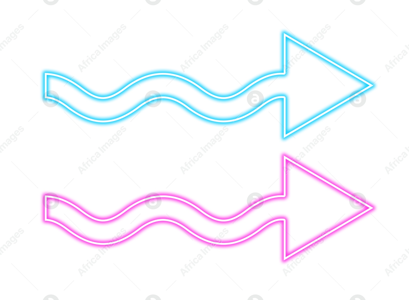 Image of Bright neon arrow-shaped pointers on white background