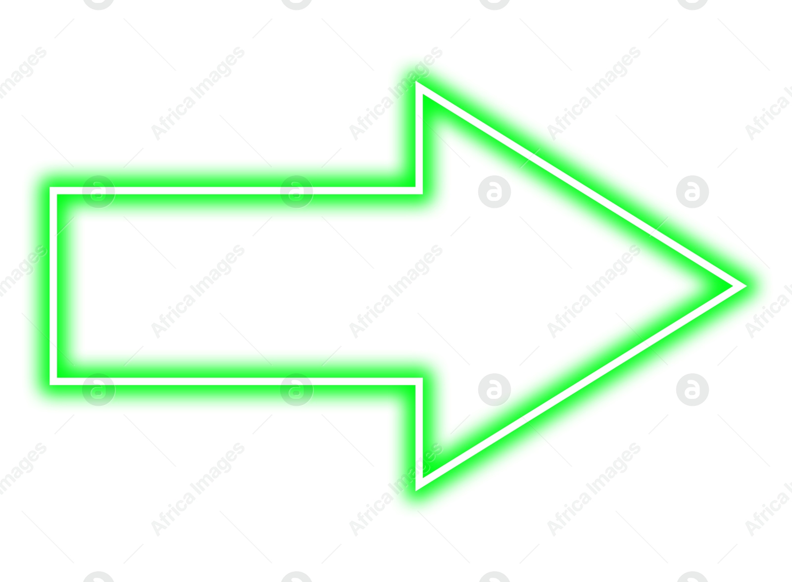 Image of Green neon arrow-shaped pointer on white background