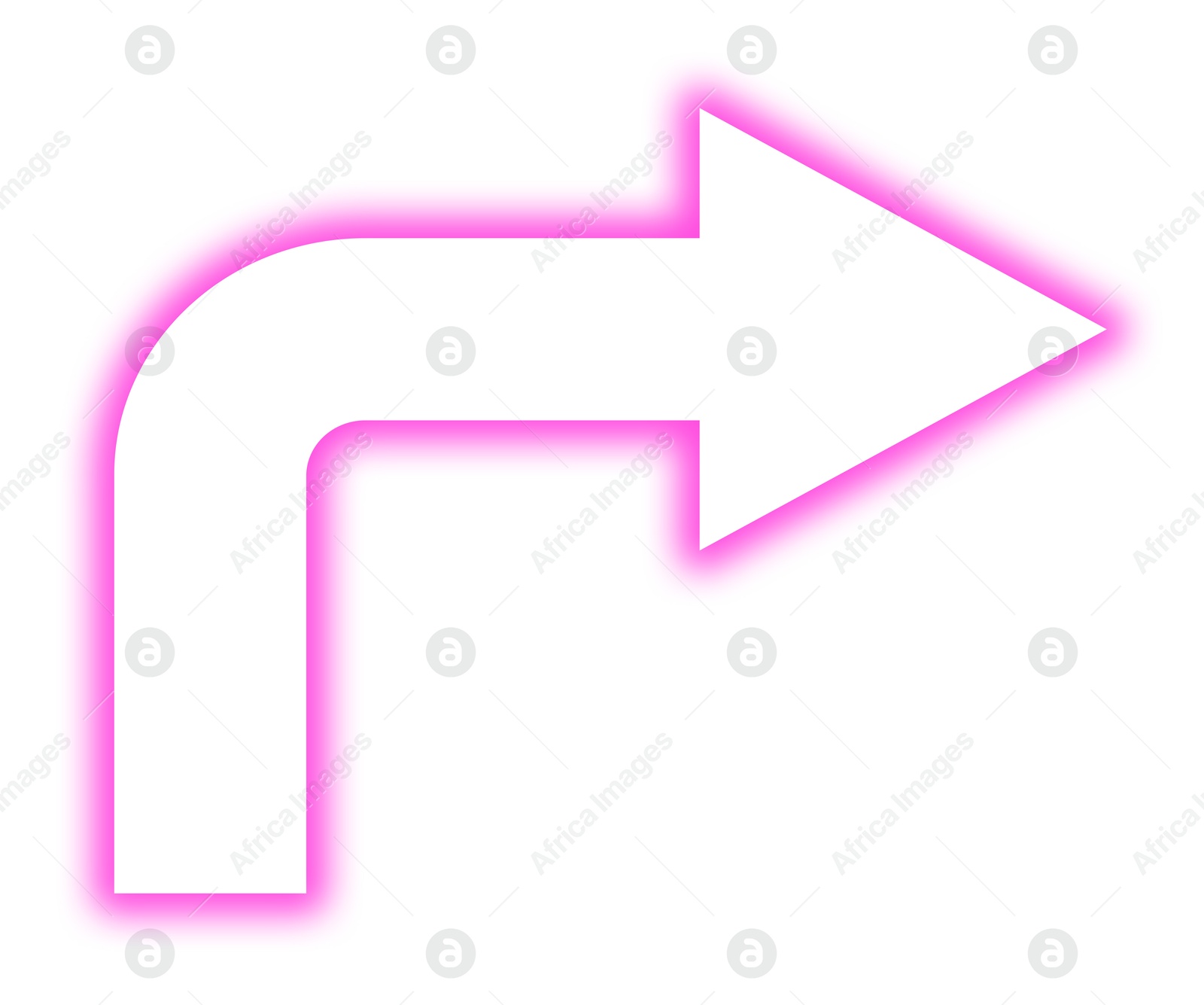 Image of Pink neon arrow-shaped pointer on white background