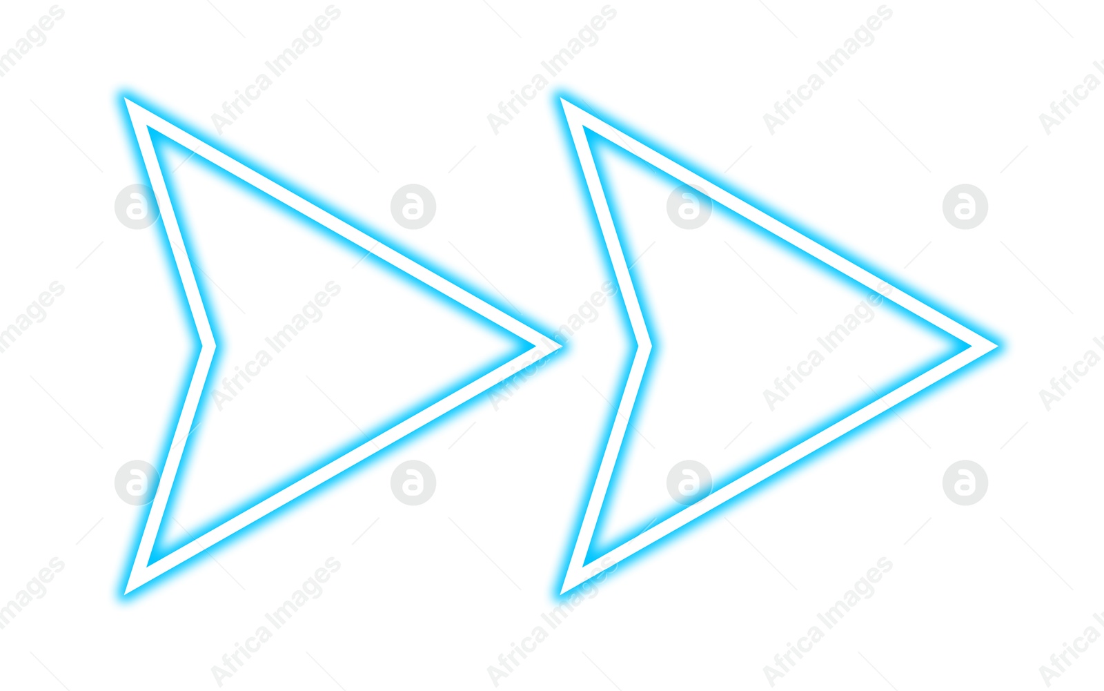 Image of Light blue neon arrow-shaped pointer on white background