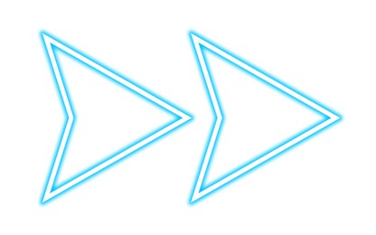 Image of Light blue neon arrow-shaped pointer on white background