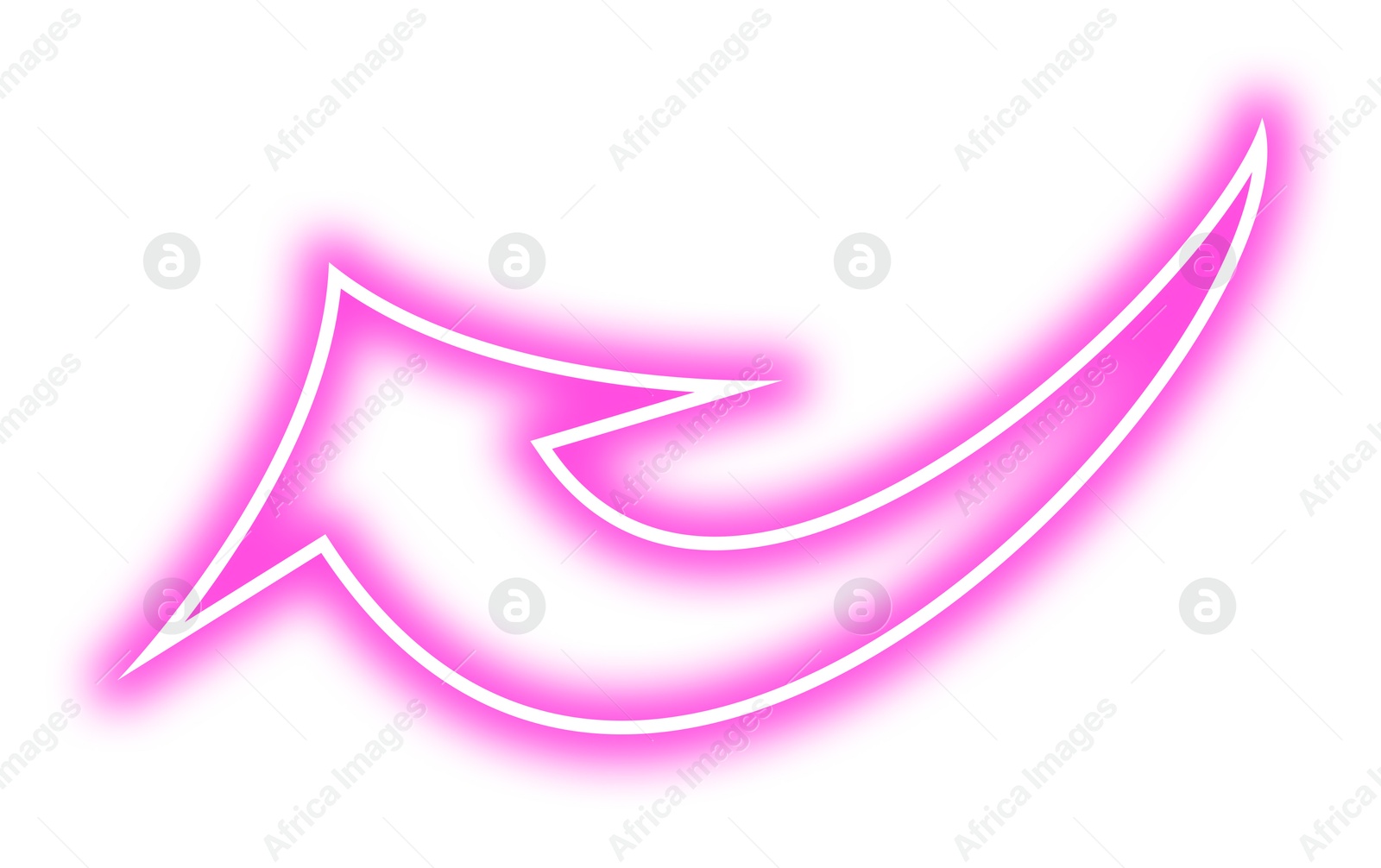 Image of Pink neon arrow-shaped pointer on white background