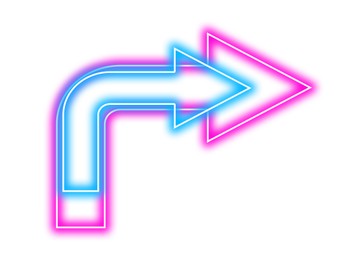 Image of Bright neon arrow-shaped pointer on white background